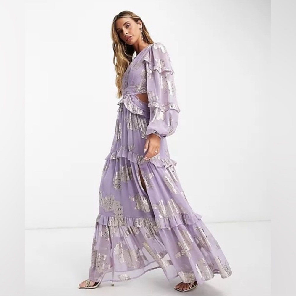 ASOS DESIGN ruffle floral jacquard cutout dress